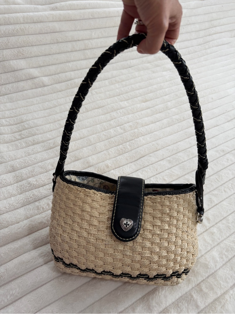 Brighton Beige Woven Shoulder Bag with Black leather Trim - Picture 9 of 9